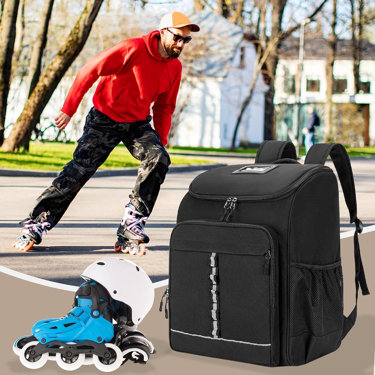 Skate tas voor schaatsen tot maat 13 - Rugzak met helmvak - Ideaal voor sporters - ShopVlot
