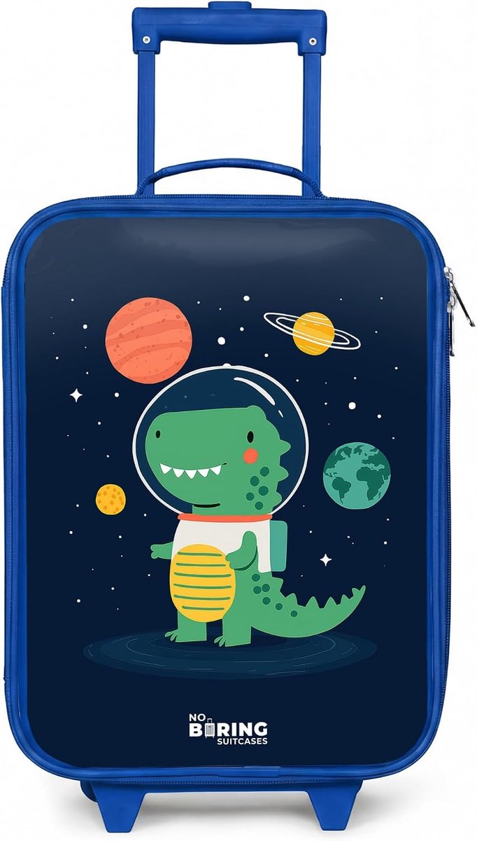 SnelShoppen - Compacte Kindersuitcase 48x31x19 cm met Verlichte Wielen - Ruimte - Dinosaurus - Lichtgewicht Kinderspullen Koffer voor Vakantie, Logere