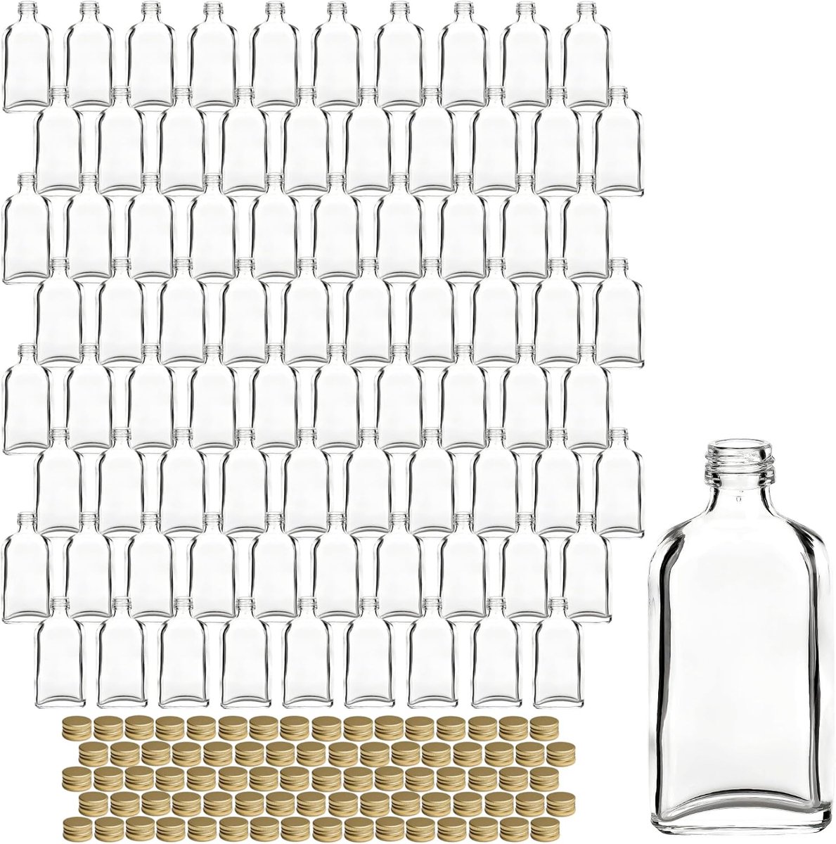 Flessen 50 ml Dana met schroefdop goud - minifles 0,05 l voor vulling - glazen flessen voor likeur, whisky voor verjaardagen, bruiloften (MFD050G)