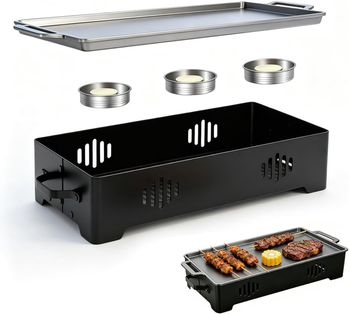 Warmhoudcontainer voor eten en grillgerechten, aluminium warmhoudplaat, verwarmingsplaat, anti-aanbak, grillaccessoires
