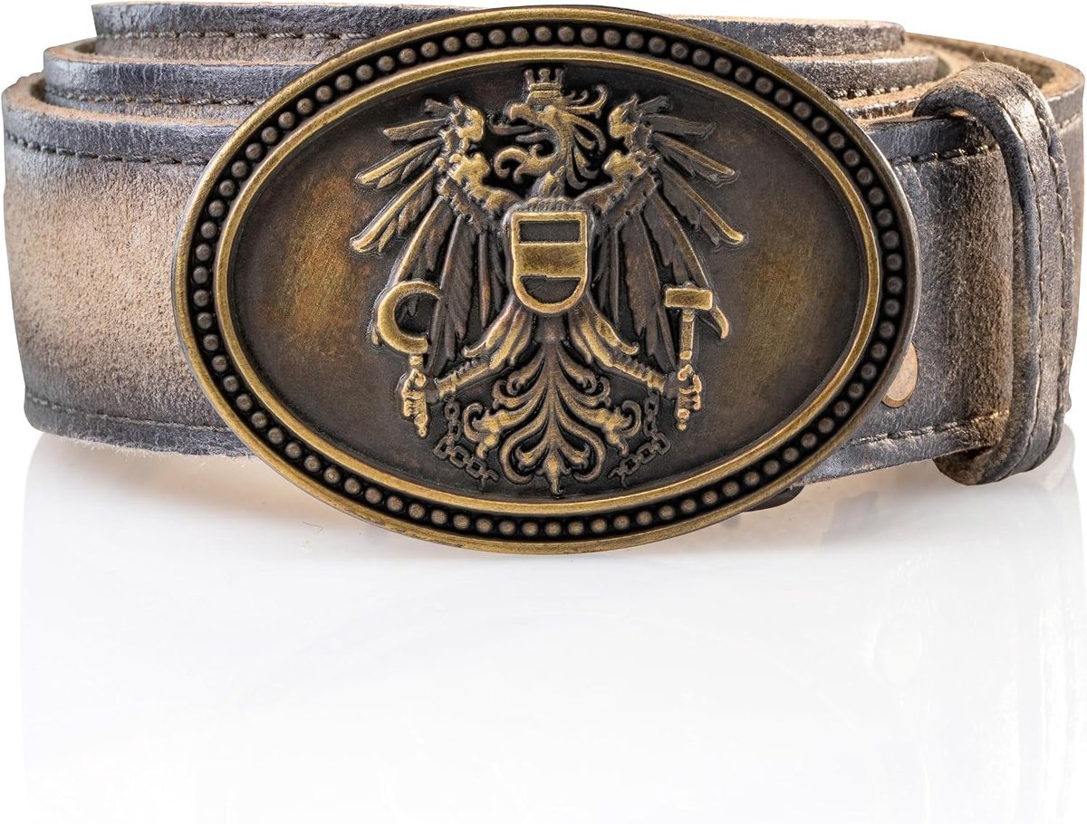 Trachten Couture Heren klederdrachtriem Oostenrijk, leren broek riem met Oostenrijkse adelaar gesp, leren riem van wildbok-leer, Falco