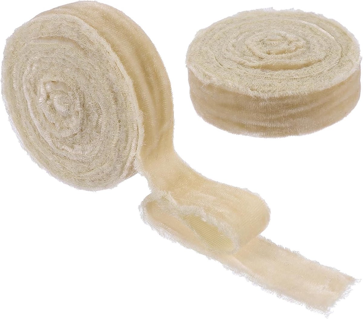 Fluwelen lint, 2 stuks 3,5 cm x 15,5 m breed, handgemaakte, gerafelde ruwe rand, dikke franjeslint voor geschenkverpakking, bruiloftsboeket, kerstdecoratie, gembergeel
