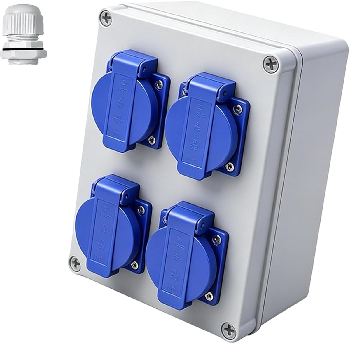 Stopcontactverdeler 4x Schuko 230V, IP44 Bouwstroomverdeler Stroomverdeler, 16A Wandverdeler Stroomverdeler Wandverdelerkasten Opbouw Verdeler voor Indoor/Outdoor