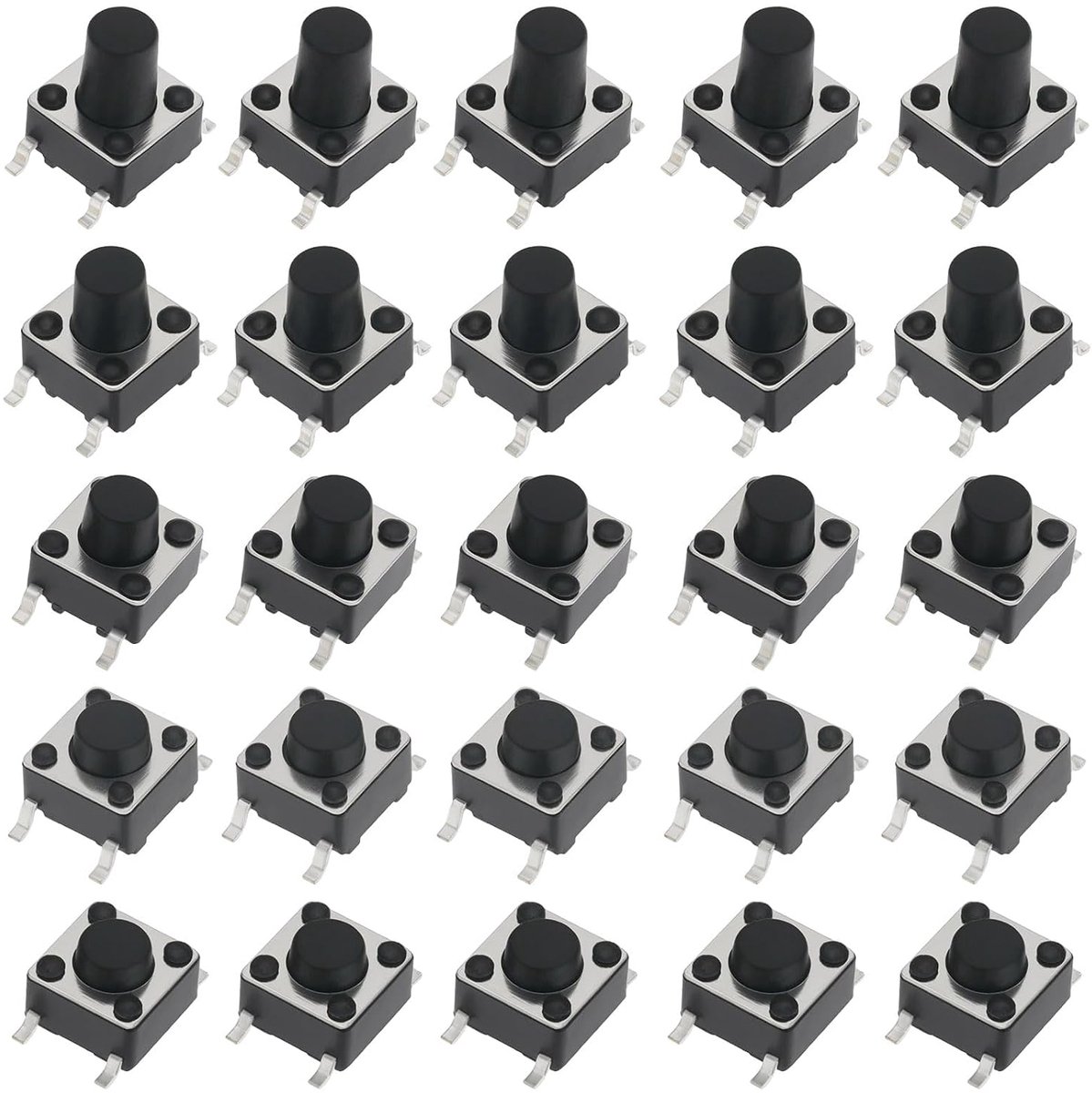 Idea 100Pcs SMT SMD Momentary PCB Tactiele Schakelaar Set 4-Pin Touch Button Plug in Schakelaars Zwart Cap Tact Knop Schakelaars 6x6x4.3/5/6/7/8mm