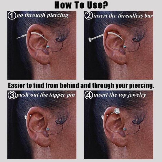 20g/18g/16g/14g Gebogen ASTM F136 Titanium Piercing Kit Taper Insertion Pin voor Threadless Tragus Helix Lip Neus Helix Piercing Sieraden Kraakbeen Oorbellen Labret Studs Neus Stud — afbeelding 5
