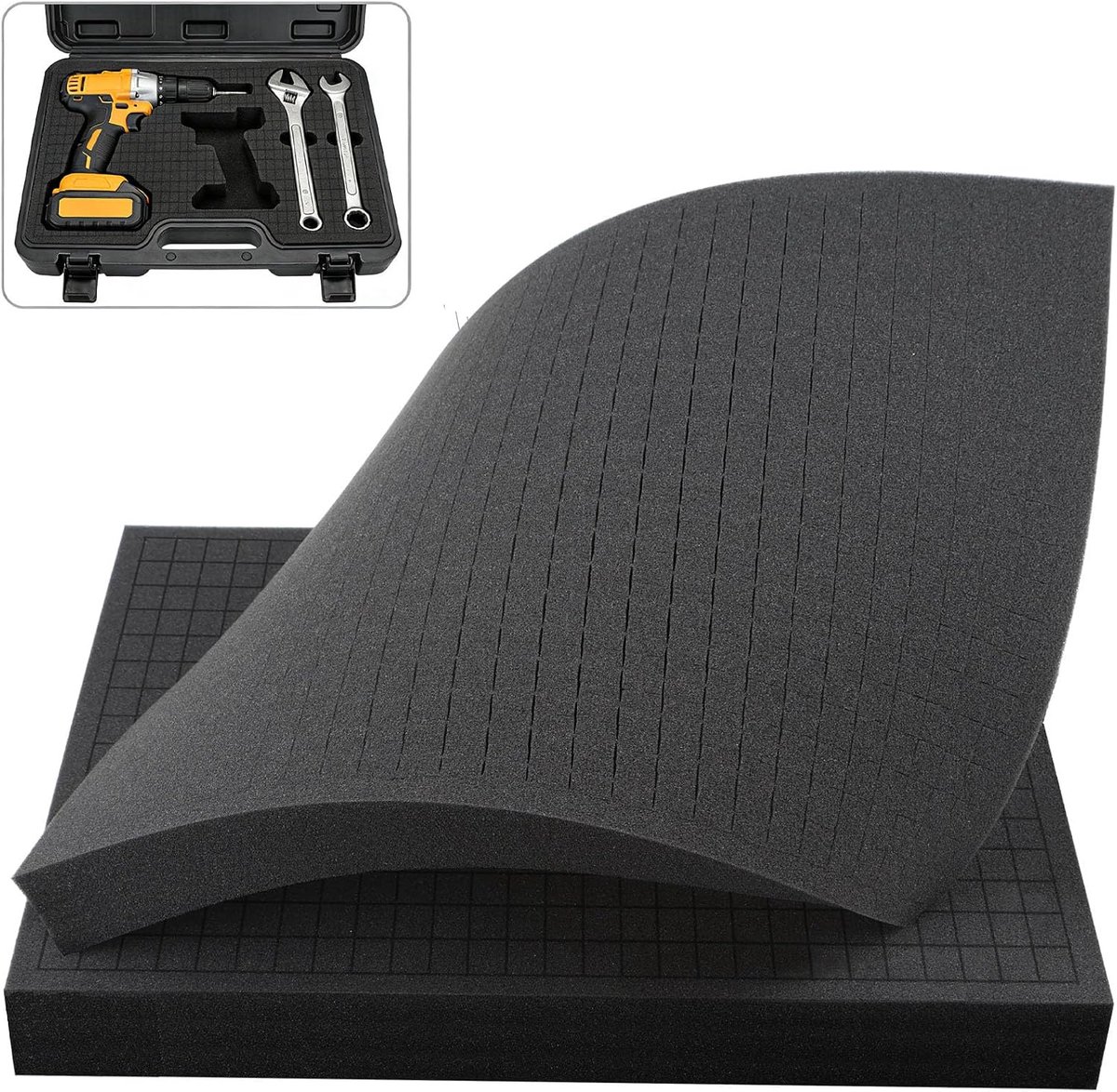 Schuim, 2 stuks, 405 x 305 x 50 mm, schuimrubberen inzetstuk, gereedschapskoffer, camerakoffer, hoogwaardig schuim, op maat gesneden voor verpakking, opslag, doe-het-zelf