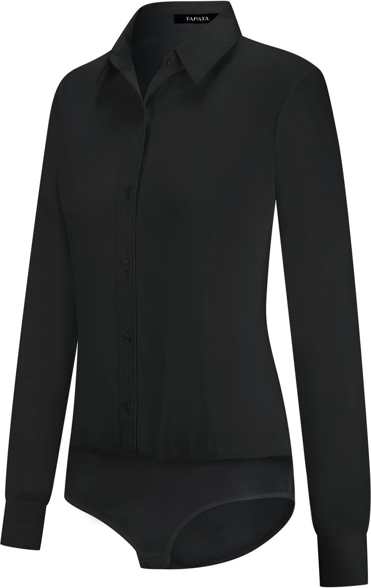 Bodysuit blouse voor dames, button-down, eendelige lange mouwen, effen kantoorwerkshirt, casual tops