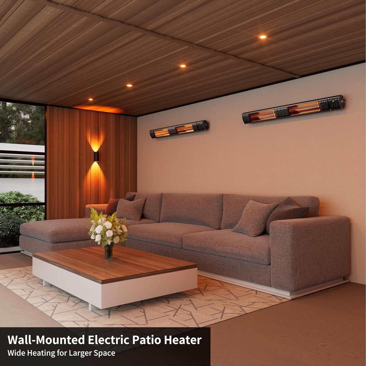 Terrasverwarmer, infraroodstraler, 3000 W, elektrische warmtestraler met 3 warmtestanden, wandmontage, IP65 waterdicht, infrarood terrasverwarming voor tuin, terras en balkon, zwart – foto 3