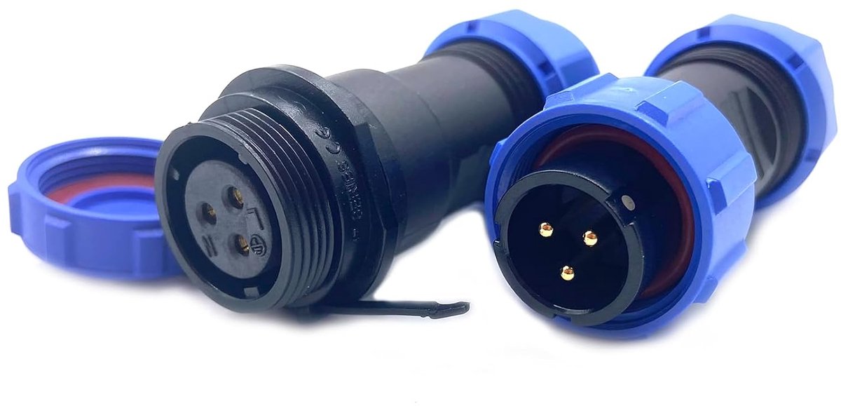 3-polige luchtvaartstekker, IP68, soldevrij, waterdicht en stofdicht, voor buitenlampen, gebruikt 500 V, 10 A (kabelschroefverbinding 14 AWG)