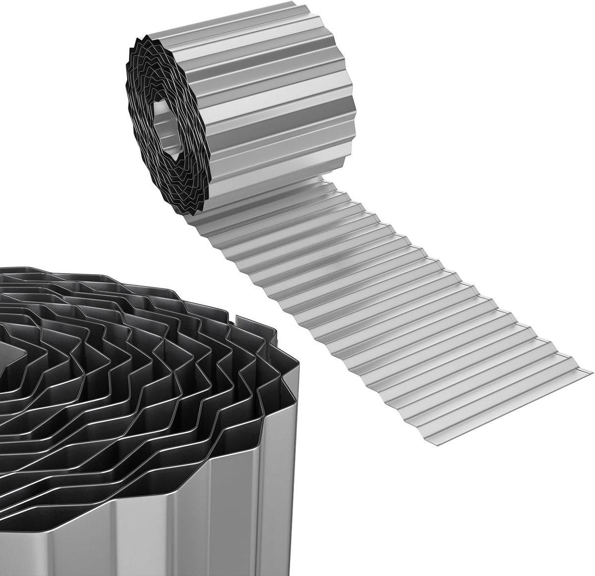 Gazonrand van metaal, 10 m bloembedomranding, golven, maairand, verzinkt, 15 cm breed, doe-het-zelf, flexibele bloembedomranding voor tuinplanten, groenteteelt, zilver
