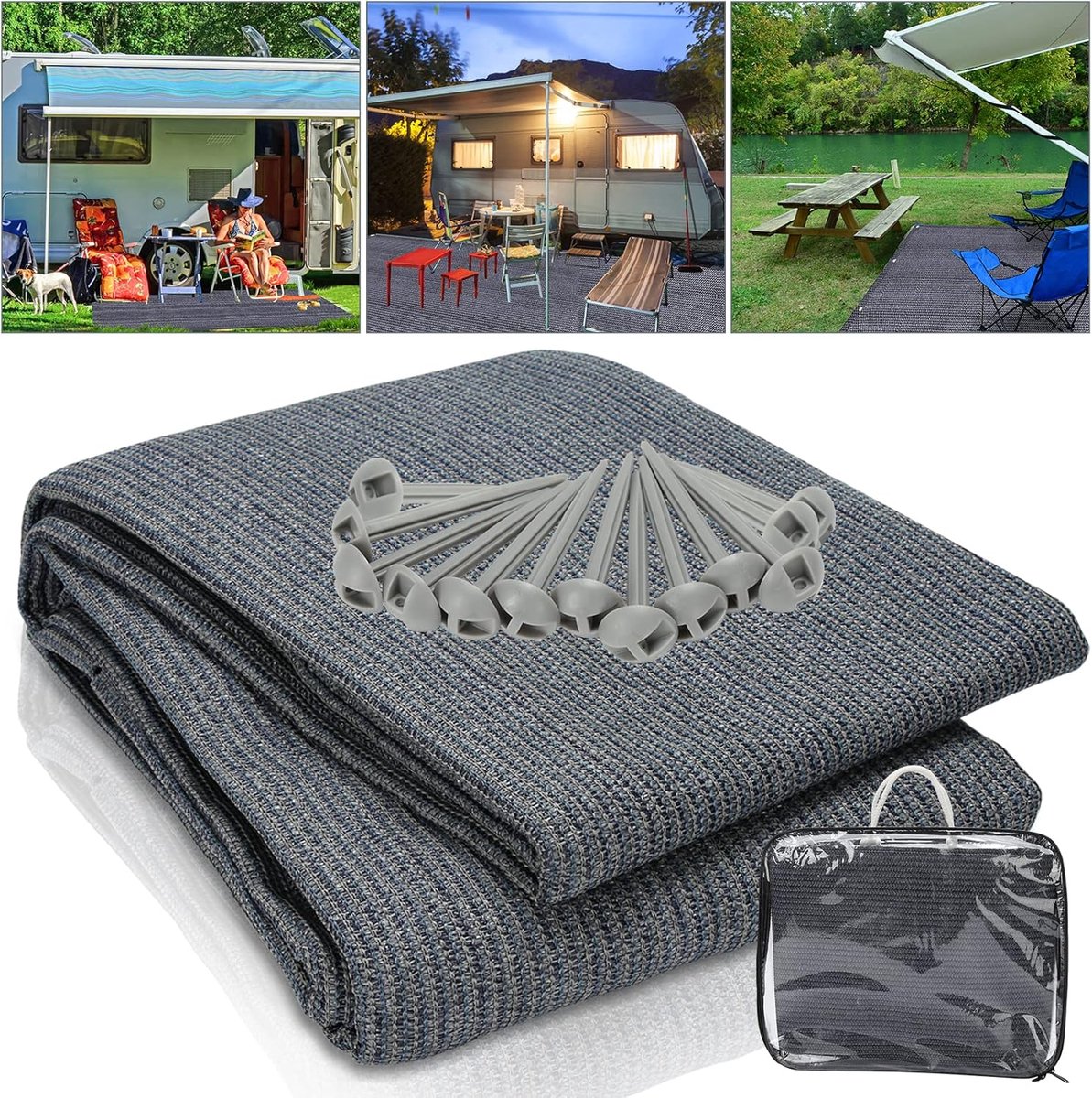 Voortenttapijt, campingtapijt, outdoor, incl. draagtas en haringen, hoogwaardig tenttapijt voor outdoor-activiteiten, met uv-stabiliteit en ademend, antislip