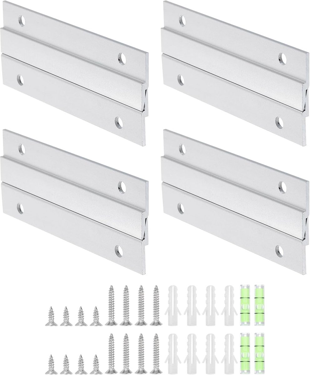 4 paar haken voor Franse foto's, 10,2 cm, resistent, Z-stang, clip, aluminiumlegering, montageset voor wandmontage, tussenwand voor het ophangen van spiegels, planken, frames