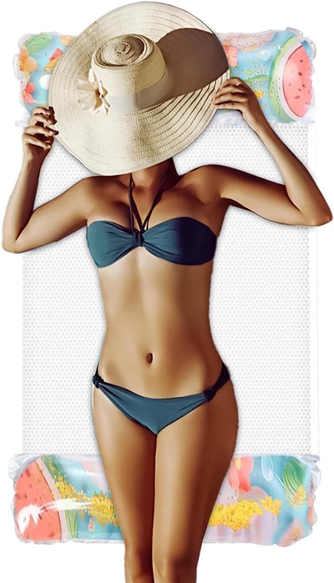 Zwembad Hangmat Float - Opblaasbare Zwemband - Water Ontspanning - Ademend Mesh Materiaal - 127x70cm - Watermeloen