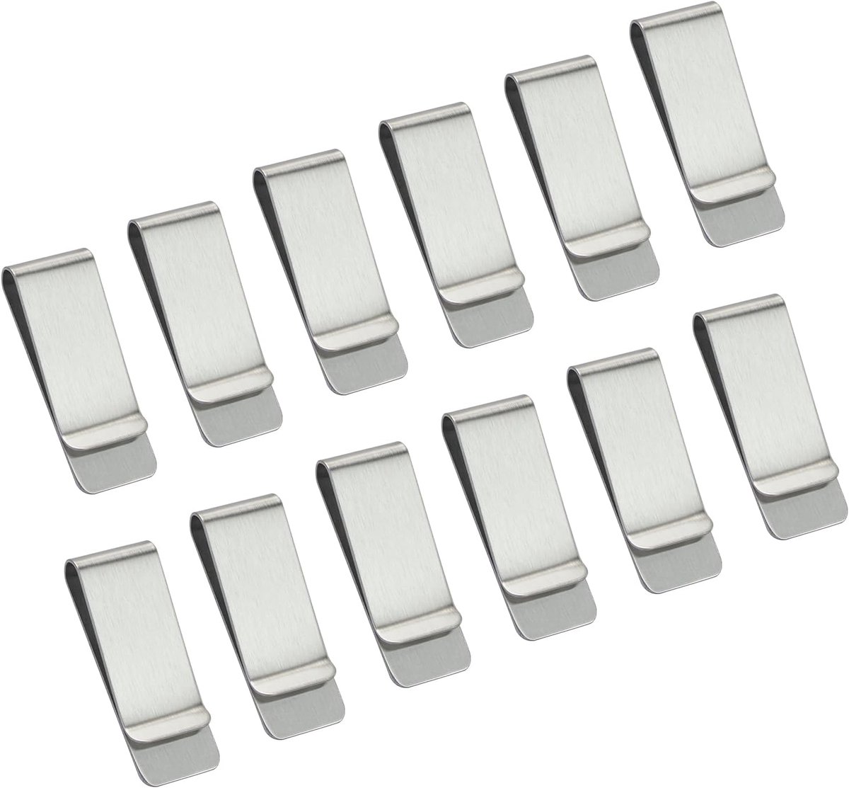 12 stuks zilveren geldklemmen, metalen geldclip, smalle creditcardhouder van roestvrij staal voor mannen en vrouwen, draagbaar, licht, gepolijst, houder voor bankbiljetten, rekeningen (5,1 cm)