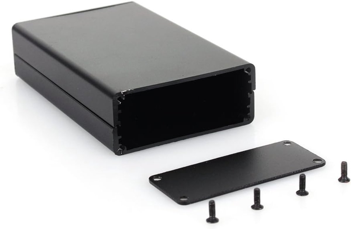 Projectkoffer, Power Junction Box, aluminium projectbox, PCB instrumentbox, behuizing, elektronische projectkoffer, doe-het-zelf, 80 x 50 x 20 mm, zwart aluminium, SG-aansluitkast
