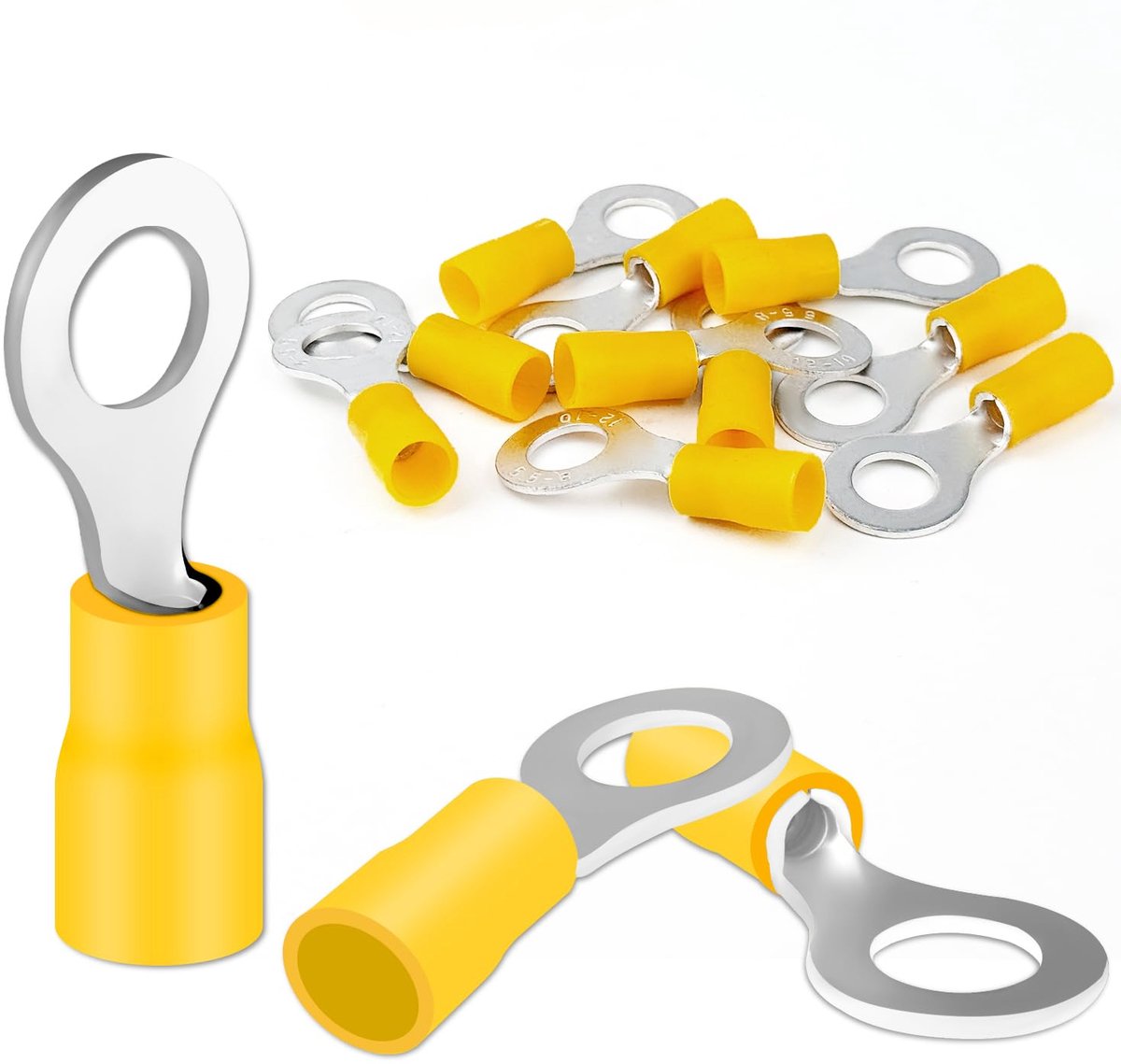 Ringkabelschoenen 0,5-6 mm², RV kabelschoenen, knelverbinders, gedeeltelijk geïsoleerd, pvc-kabelconnectoren van vertind koper (4-6 mm², M5)