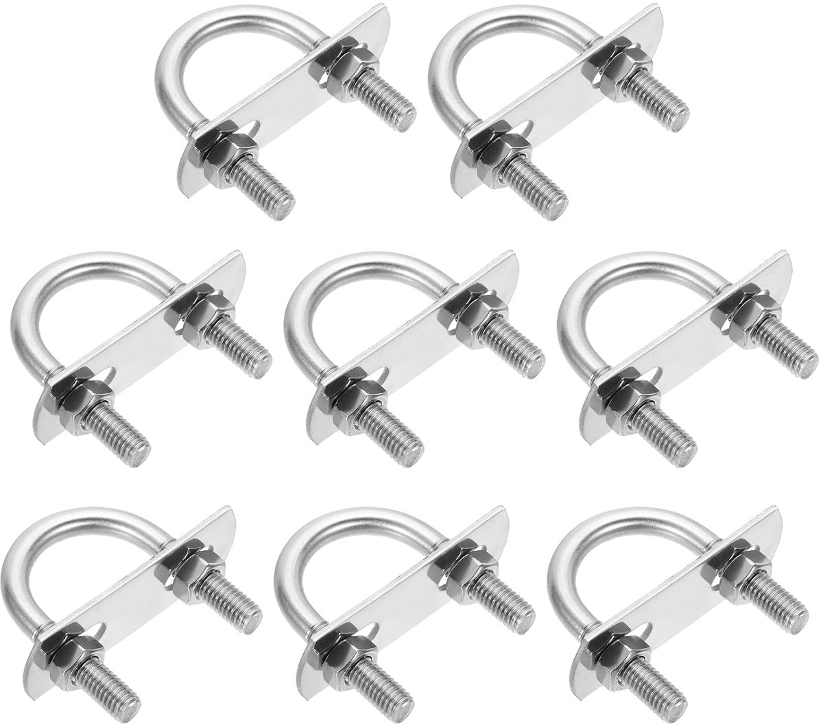 M6 U-Bolts rond, 8 sets 25 mm (0,98 inch) binnenbreedte 44,5 mm lengte 201 roestvrij staal U-klem bout met platen en moeren voor auto, trailer, boot trail, zilver