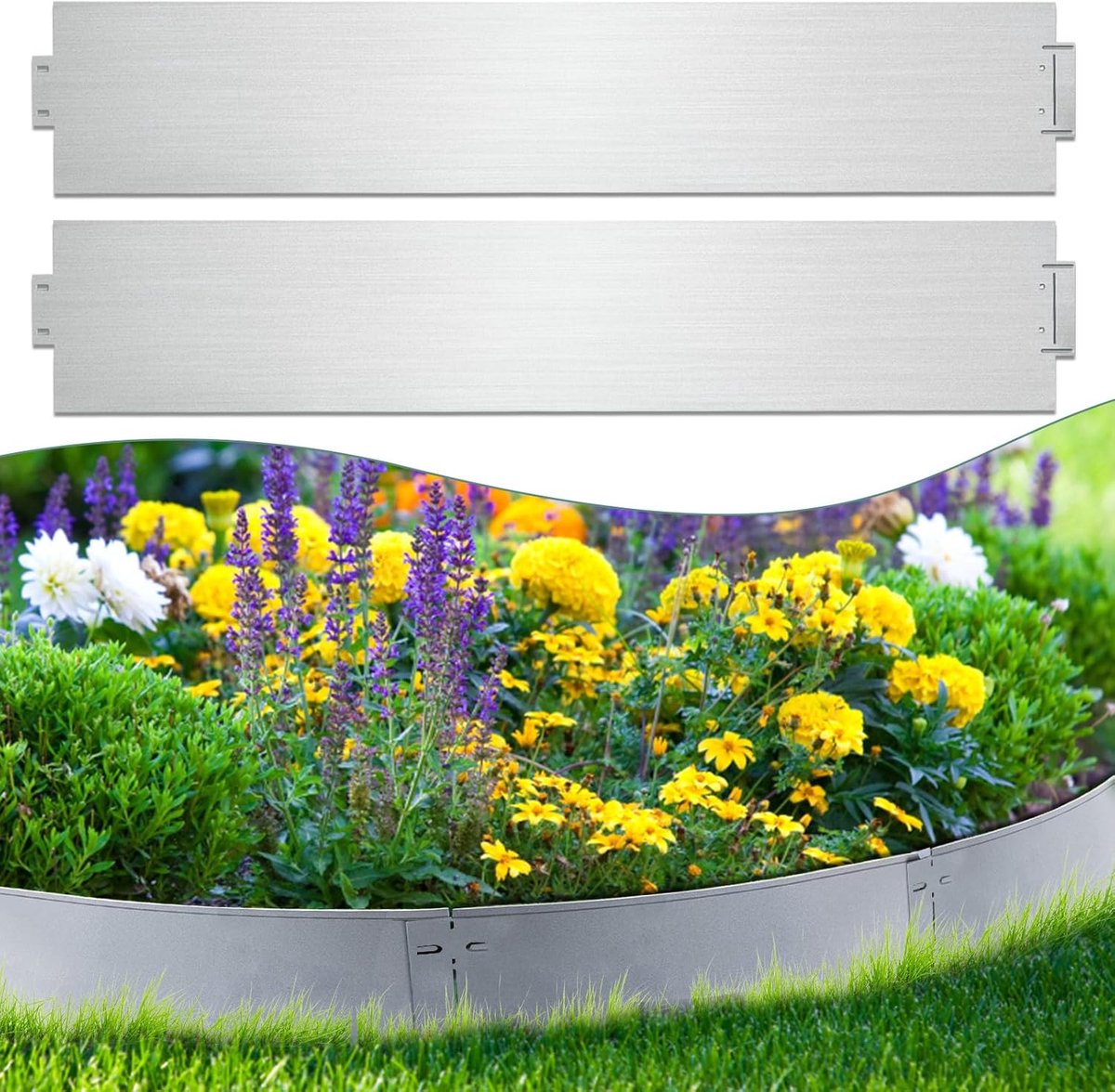 Verzinkt metaal, lengte 10 m, perkrand metaal, 15 cm hoog, maairand, palissade, kan voor binnenplaats, tuin, tuinliefhebbers, zilver (lengte 10 m - hoogte 15 cm)