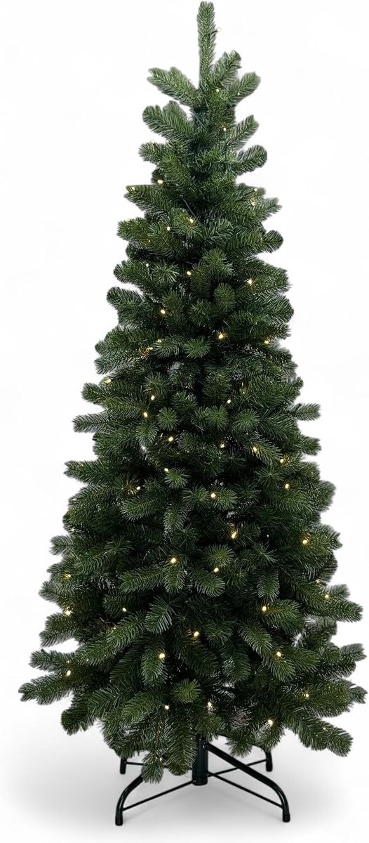 Kunstkerstboom smal 210 cm - met verlichting - volle takken - ideaal voor kleine ruimtes - SnelShoppen