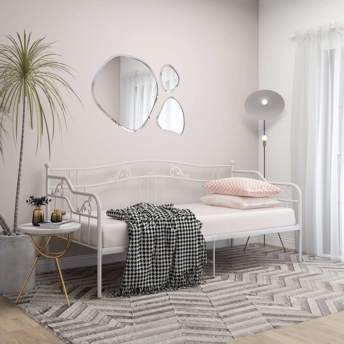 Metaal wit 90x200 cm opklapbed met zijplank logeerbed bankbed voor woonkamer logeren gasten slapen comfortabel metalen frame dagelijks gebruik