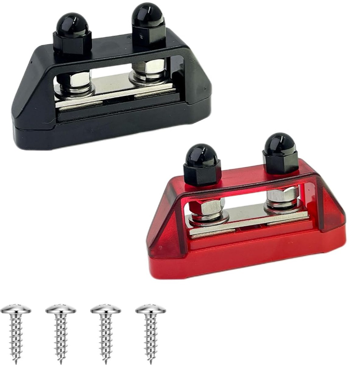 Aansluitklemmen met 2 Studs, 250A Busstang 12V-48V M8 met Beschermkap, Rood + Zwart voor Auto, Boot, Camper & Zonnepanelen, met M8 Bouten