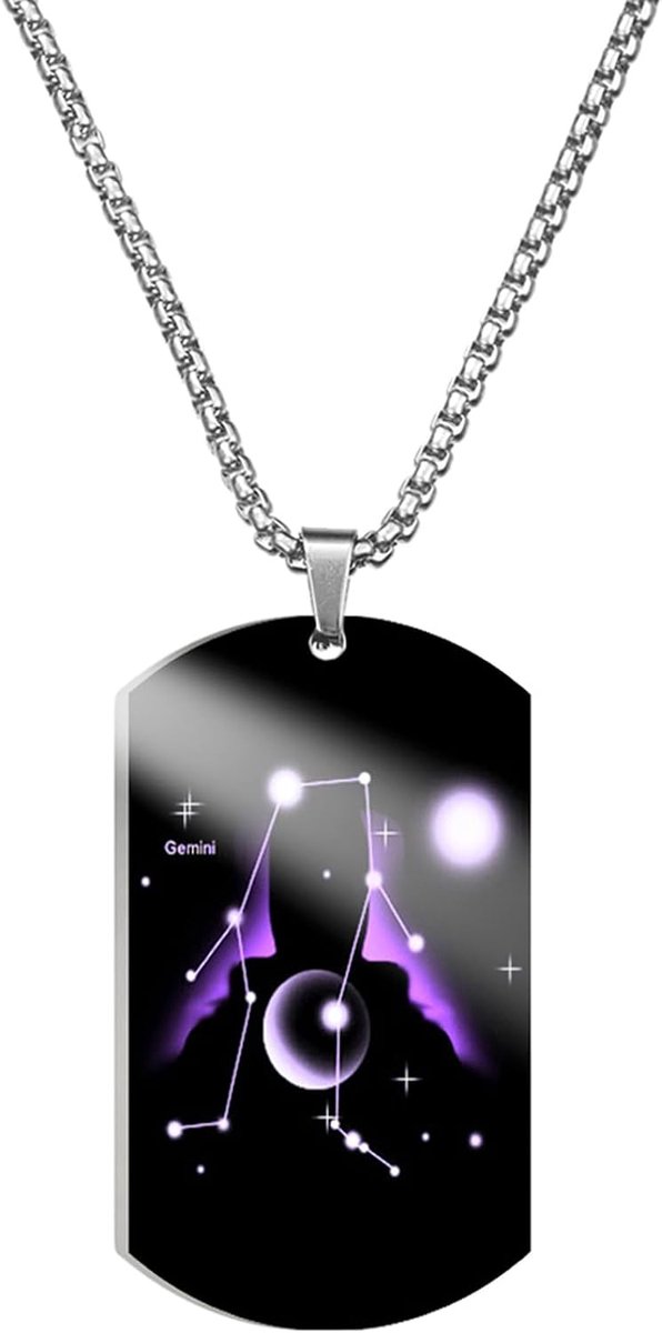 stalen herenketting, sterrenbeeld ketting, sterrenbeeld hanger, cadeau voor vriend, heren halsketting met militaire plaat