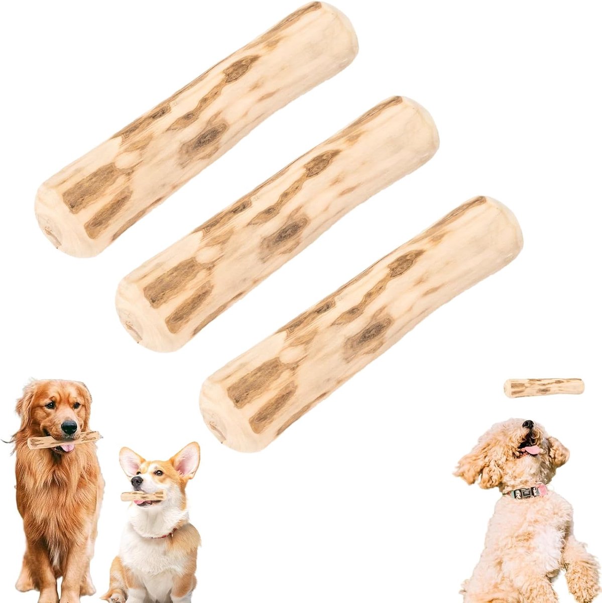 3 stuks koffiehout voor honden, 14 cm lang, kauwspeelgoed, kauwhout voor honden, diameter 1,8 - 2 cm, koffiehout, hond, gratis, natuurlijk materiaal, kleine middelgrote tandklachten, training