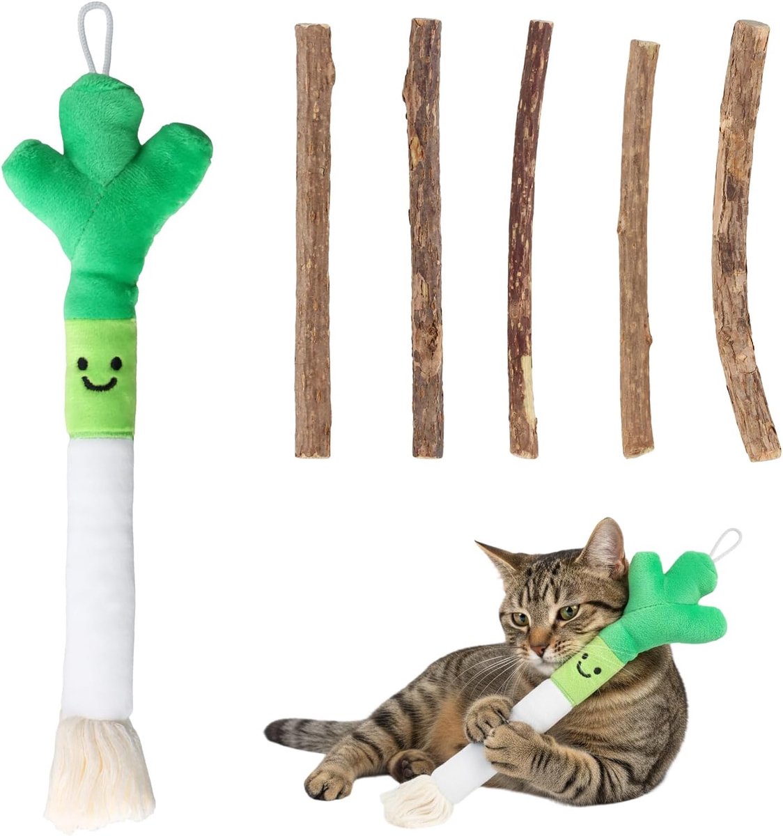 Kattenspeelgoed met kattenkruiden, lang voetbalspeelgoed met kattenkruiden, met 5 kattenkruidsticks, interactief en om zelf te spelen voor kittens in huis, lenteuien
