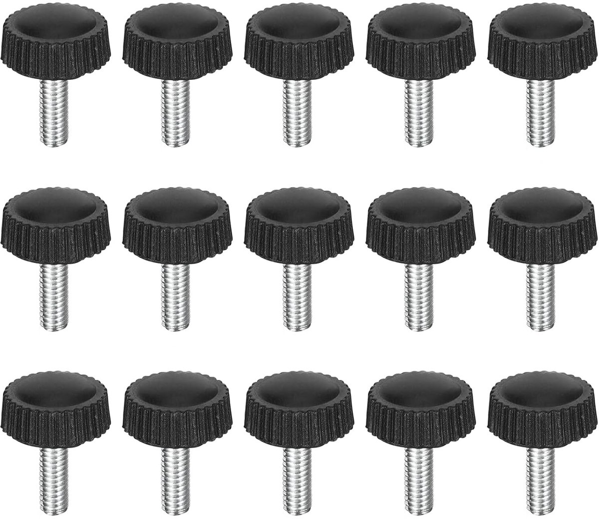25 stuks M4 x 12 mm gekartelde kopschroeven, verzinkt, van koolstofstaal, kunststof vergrendelingsknoppen met ronde kop voor snelspanschroeven, zwart