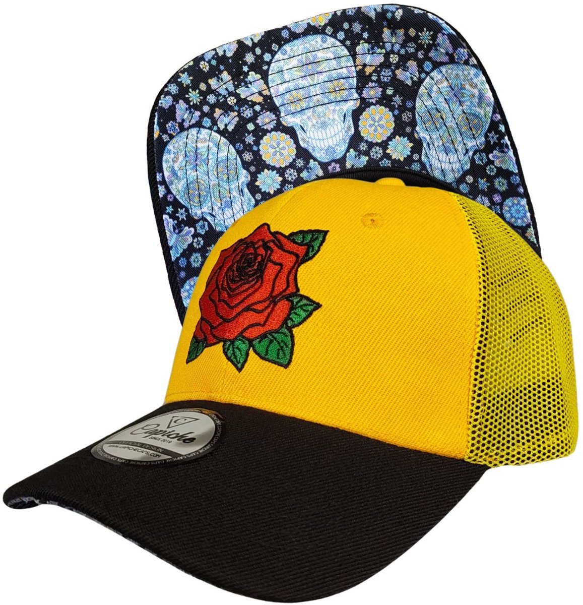 Capiche® Trucker Pet – Dag Van De Doden – Geel – Verstelbaar met Druksluiting – Sportcap – Pet voor Heren – Day Of The Dead