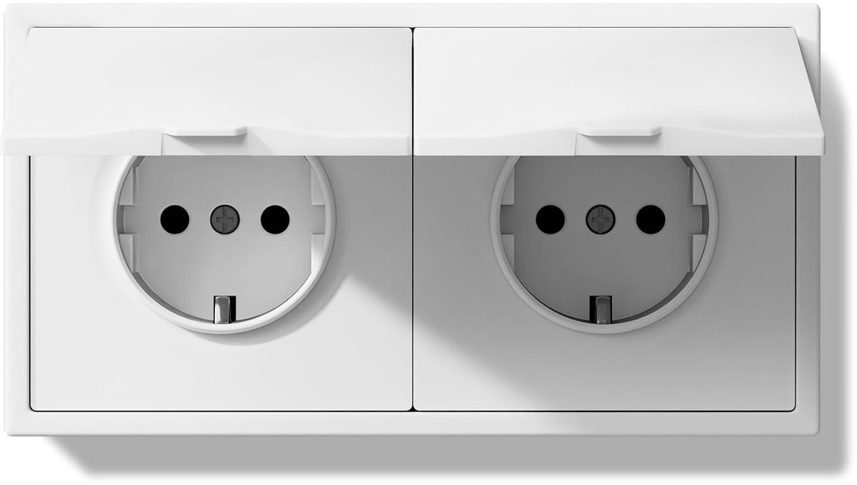Schuko-stopcontact met waterdichte afdekking, 80 x 150 mm, inbouwstopcontact, standaard inbouwstopcontact, dubbel wandstopcontact met pc-frame, 16 A, enkel stopcontact met klauwen, 2