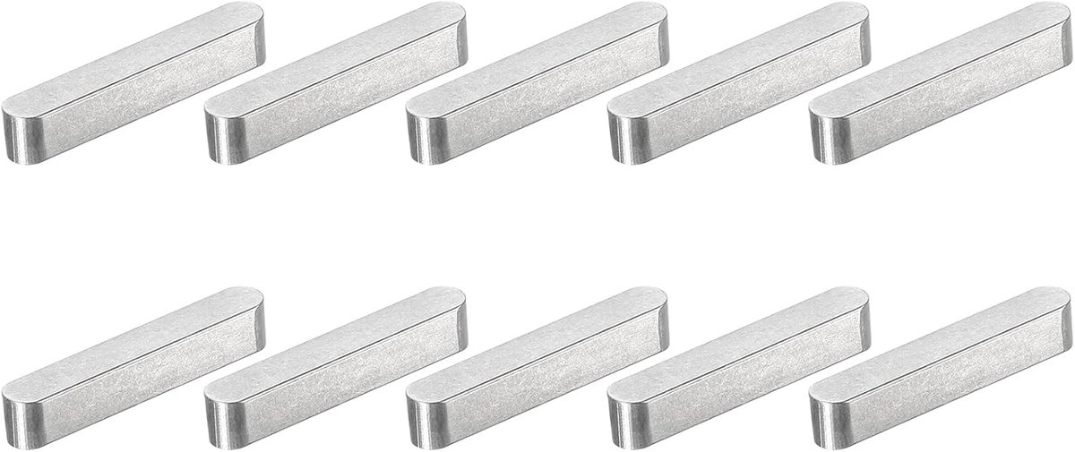 10 stuks veersleutels met rond uiteinde, 6 x 6 x 35 mm, roestvrij staal, professionele parallelle sleutel voor aandrijfas voor industrie en mechanica, bevestigingen
