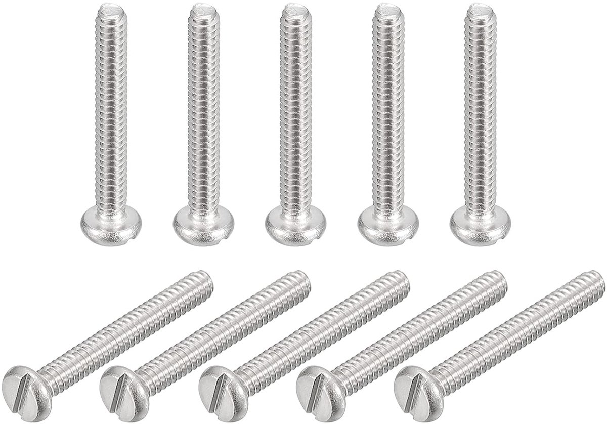 20 stuks wandplaatschroeven, 304 roestvrij staal, machineschroeven, M1,6 x 12 mm, sleufaandrijving, lenskopschroeven, sleufronde schroeven