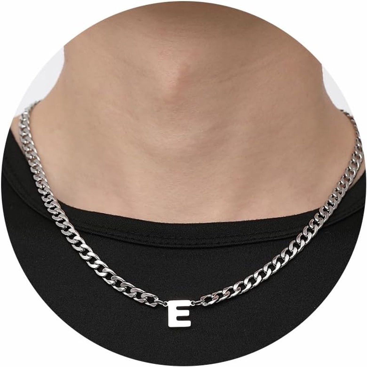 Initialen Letter Halsketting Heren Roestvrij Staal Zilver Cuba Ketting Alfabet A-Z Hanger Sieraden Geschenken voor Mannen 50 cm