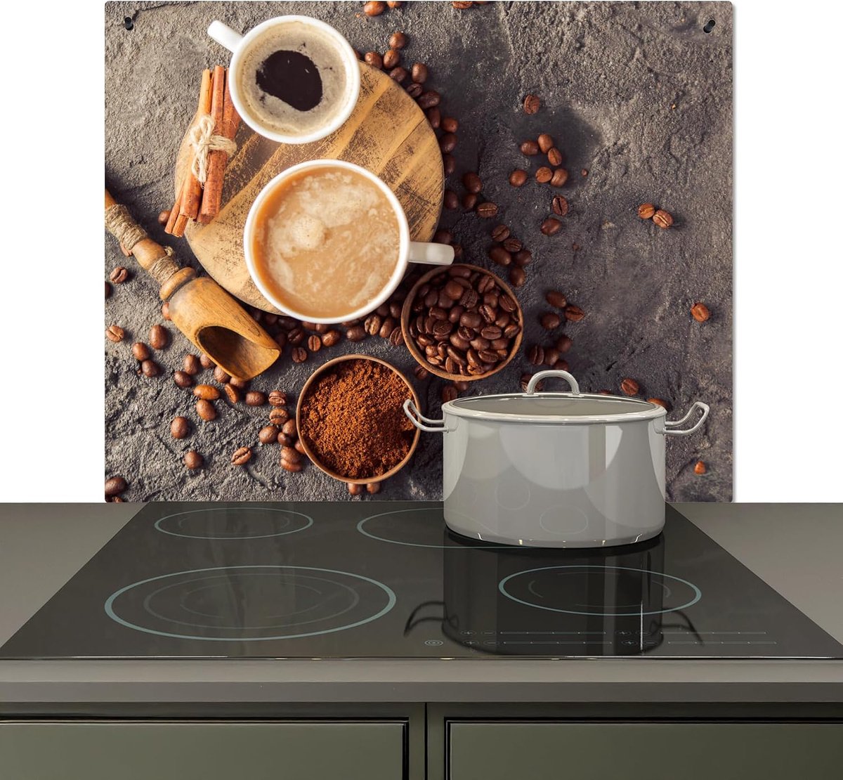 Spatscherm Keuken 52x60 cm Kookplaat Achterwand Beschermer Muur Spatwand Fornuis Aluminium Hittebestendig - Koffie - Beton - Koffiebonen | 60 x 52 cm - achterwand, keramische plaat afdekplaat koffie - beton - koffiebonen
