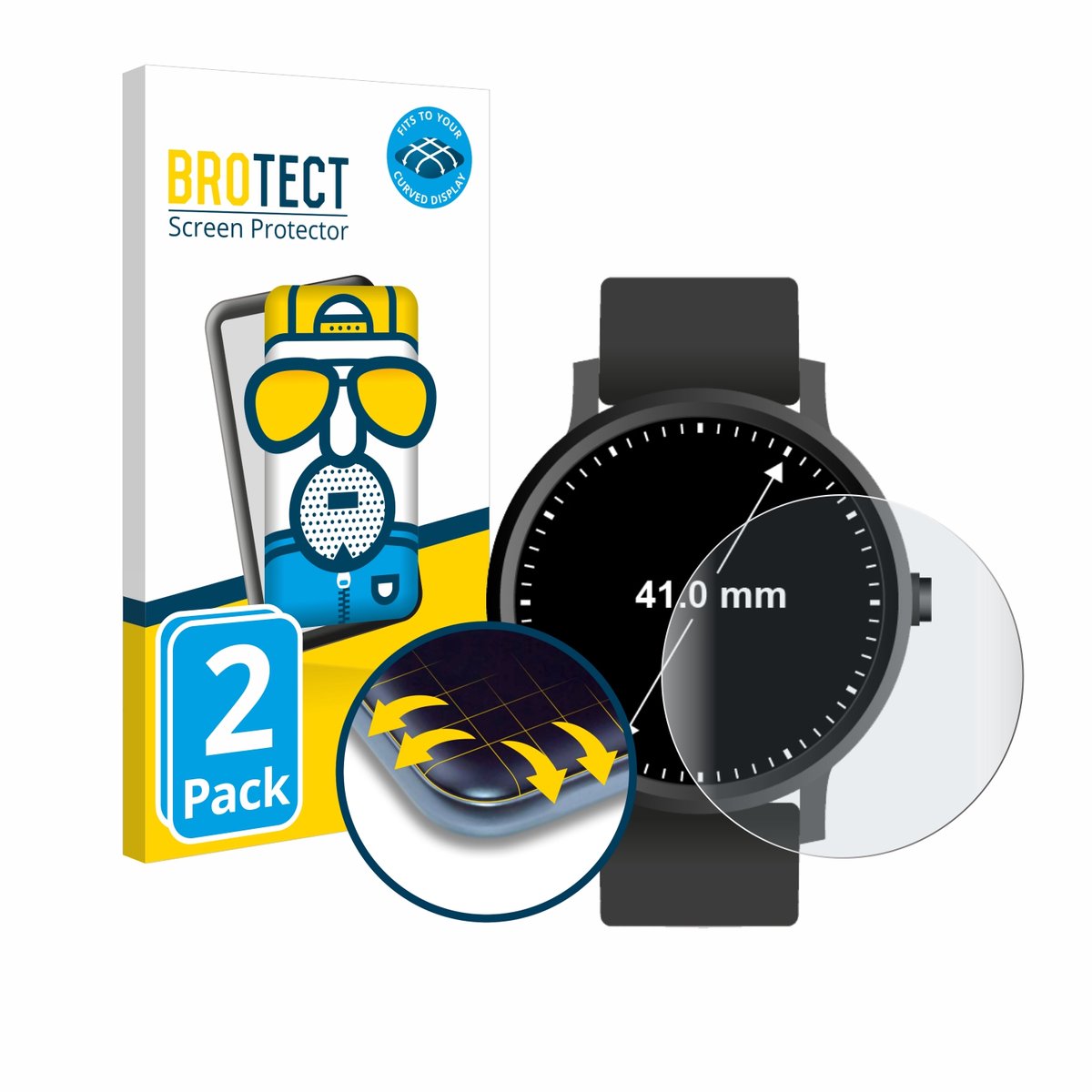BROTECT - Screenprotector voor Horloges (Rond, ø: 41 mm) - Folie Beschermfolie matte volledig dekking 2 Stuks