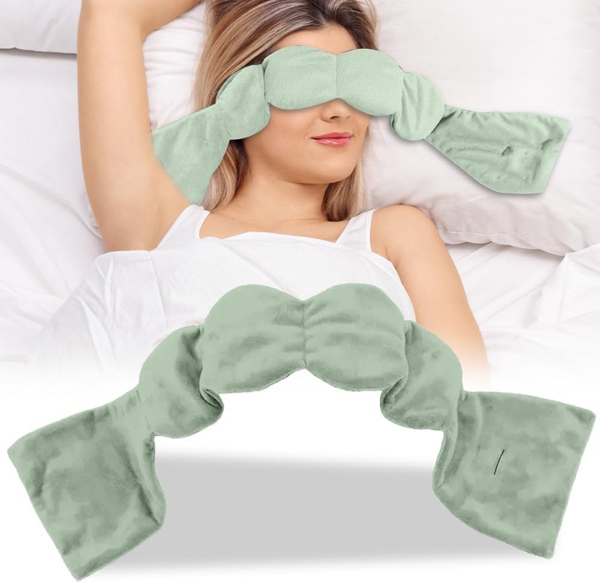 Oogmasker voor diepe ontspanning, slaapmasker, gewicht voor dames en heren, oogmasker met parels en katoen, slaapmasker tegen angst, slapeloosheid, voor nachtrust, reizen (Groen)