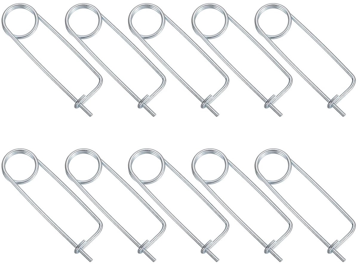 10 stuks stalen broche splinten 0,12 x 4,21 inch (3 x 107 mm) broche vorm splint veiligheidsveerpen snelle vergrendeling bevestiging voor tuin, boerderij, gazon, rechthoekig