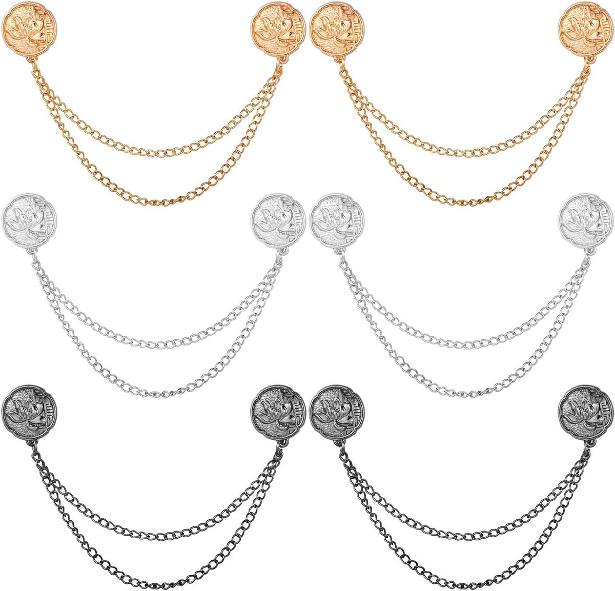 6 Stuks Magnetische Kledingclips, Kledingmagneten met Ketting Multifunctionele Magnetische Kledingclips voor Het Vastmaken Van Zomen Broekspijpen en Overhemdmouwen (Lotus)