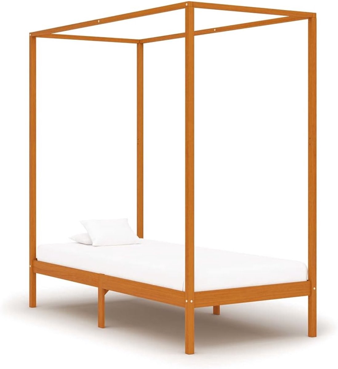 Massief grenenhout gordijnframe 90x200 cm honingbruin | Hemelbedframe massief grenenhout honingbruin 90x200 cm stevig lattenbodem voor gordijn ophangen slaapkamer