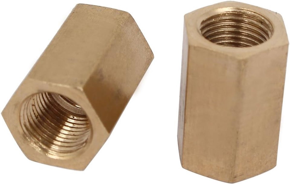 sourcing map Vrouwelijke schroefdraad 1/8 BSP rechte koppeling hex messing toon staaf koppeling moer 2pcs
