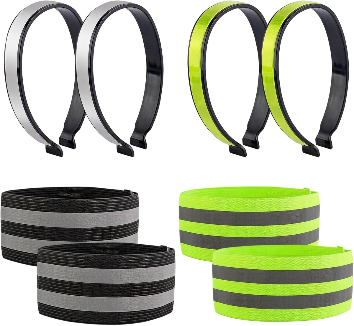 Broekklem voor fiets, set van 4, reflecterende banden + fietsbroekklem, broekbescherming fiets met klittenbandsluiting, reflecterende band voor fietsers, ideaal als fietsaccessoire
