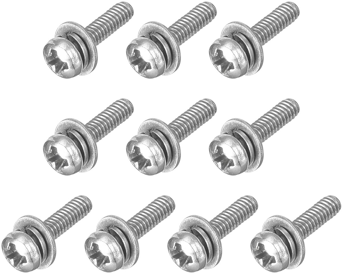 Set van 10 stuks M2 x 8 mm moeren, ronde kopschroeven, Phillips Pan Head met veerring en sluitringen, 304 roestvrijstalen schroefdraadschroeven voor reparatie van hout en zacht metaal