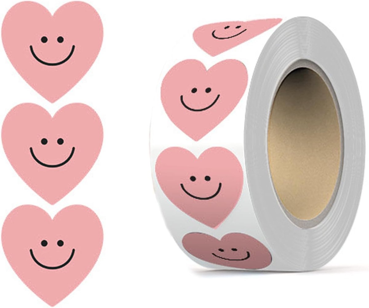 Smileystickers, Roze Hartvormige Motiverende Stickers Voor Kinderen, 500 Vellen, Waterdichte Etiketten, 25 x 25 mm, Ideaal Voor Bruilofts- en Valentijnsdagdecoraties