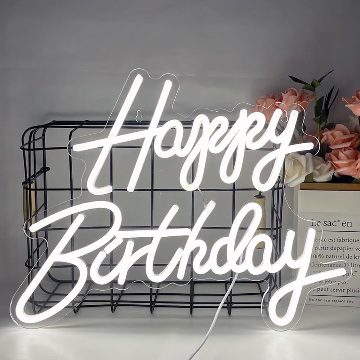 Happy Birthday-bord, wit, lichtbord, Happy Birthday, neonlicht, led-lichtbord voor wanddecoratie, lichtreclame, voor thuis, bar, club, party, keuken, hotel, decoratie neon