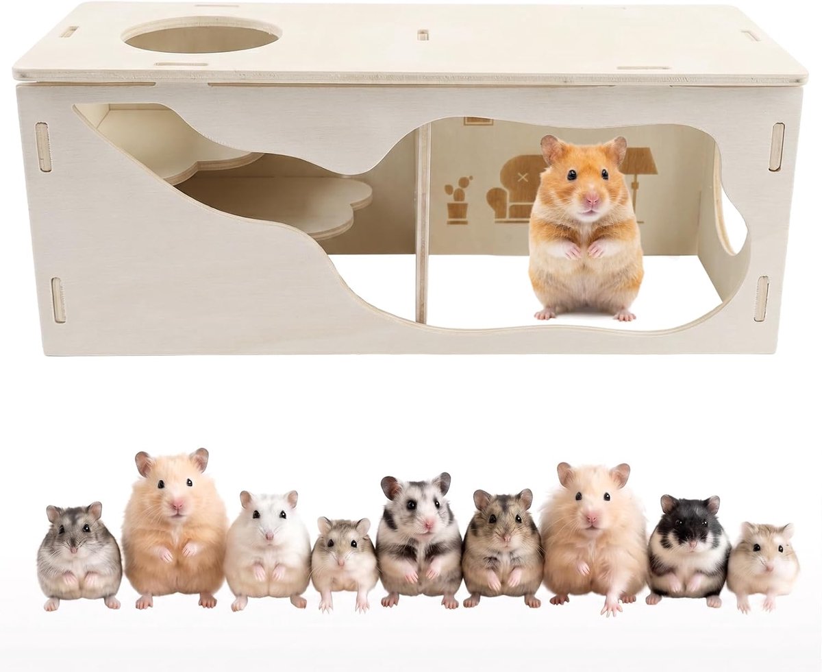 Doe-het-zelf handgemaakte houten hamster tunnel verstopplaats ontdekken geschikt voor Syrische hamsters, dwerghamsters, gerbilten, ratten, muizen, egels (grote woonkamer)