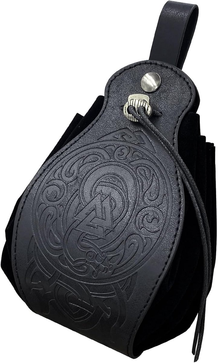 Kunstlederen zakje,Draagbare Drawstring Belt Bag, LARP Reenactment Dobbeltas, Vintage Waist Bag voor Sieraden Munt Kleine Accessoires (Odin's Totem)