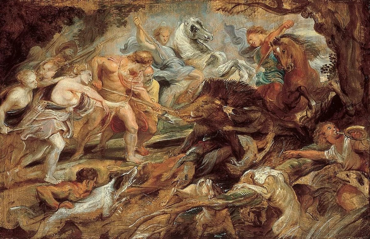 Beroemde poster Art Print Canvas Art Foto Meleager en Atalanta en de jacht op het Calydoniaanse zwijn studie door Peter Paul Rubens voor woondecoratie 60x90cm