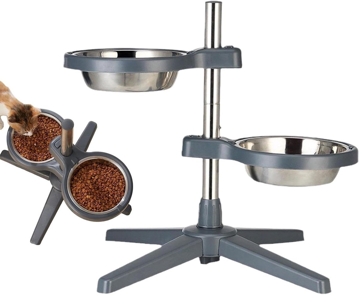 Verstelbare Voerbak - Hondenbak Verhoogd - Comfortabel Eten - Groei Mee Met Huisdier - 46.5 cm Hoog - Zwart
