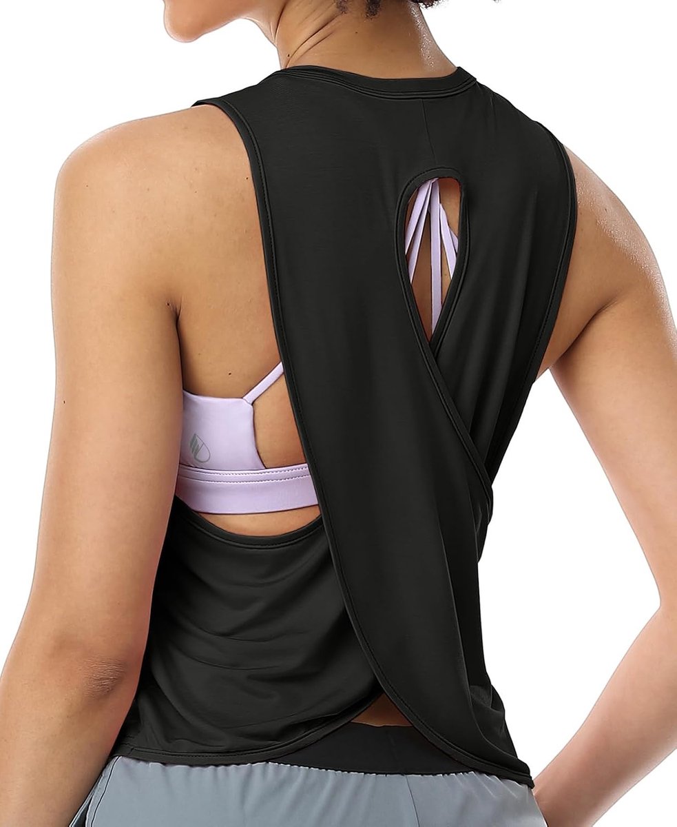 Icyzone Dames sport tank tops cross back yoga shirt gym training los shirt fitness bovenstuk